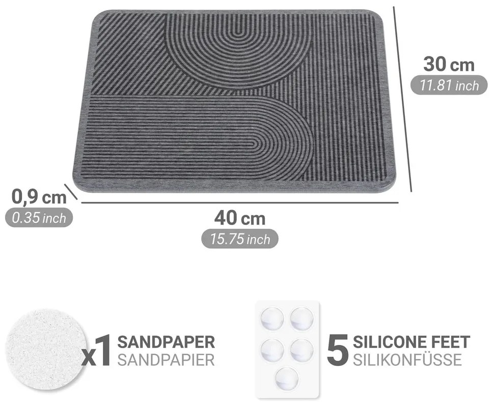 Scurgător de vase gri din diatomit 40x30 cm Damon – Wenko