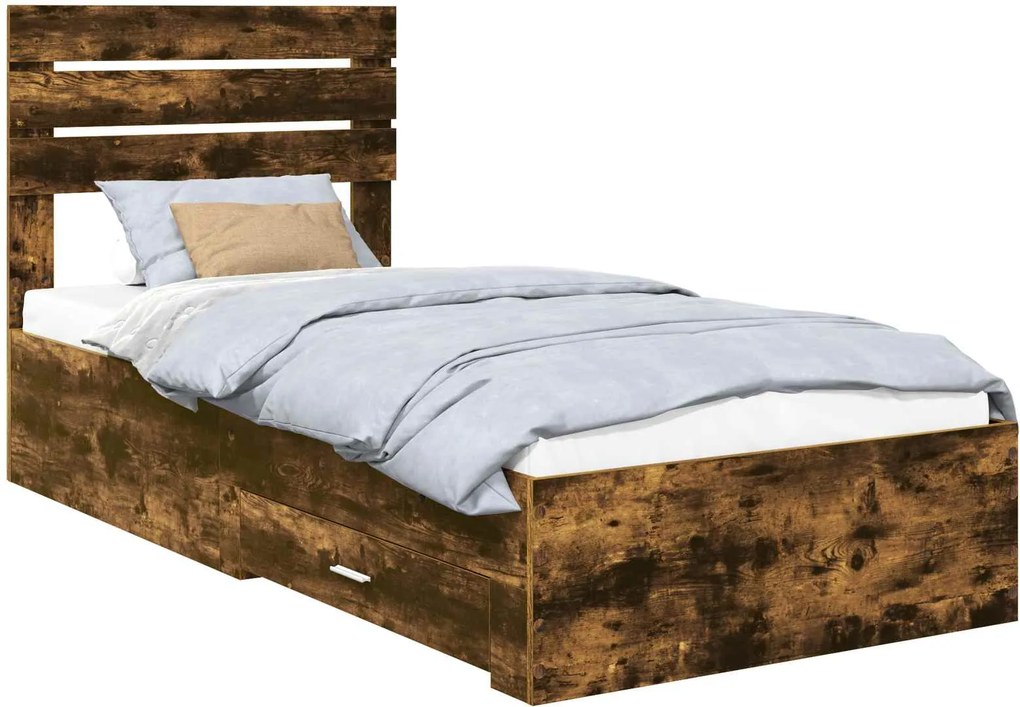 vidaXL Cadru de pat Stejar fumuriu 100 x 200 cm Lemn compozit