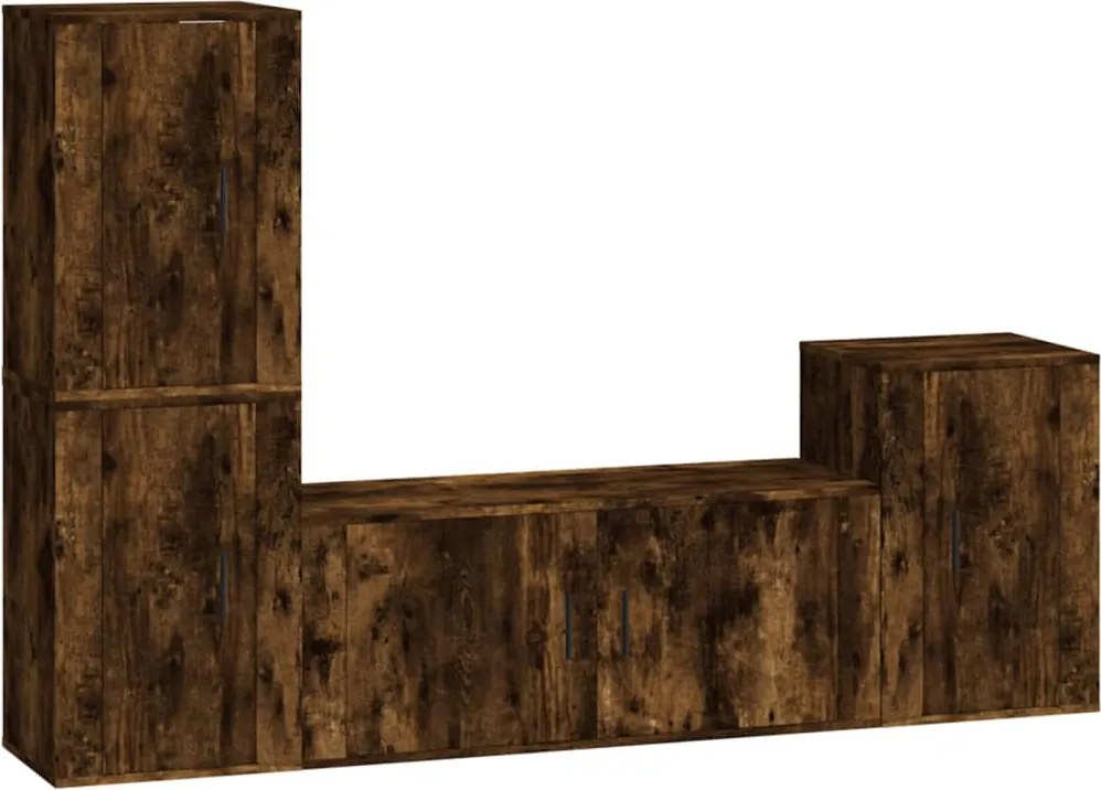 vidaXL Set dulapuri TV, 4 piese, stejar fumuriu, lemn prelucrat