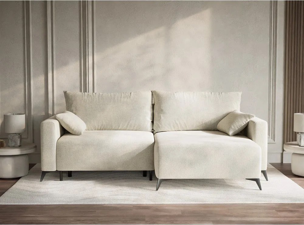 Colțar crem extensibil/cu spațiu de depozitare cu tapițerie din chenille (cu colț pe partea dreaptă/cu șezlong) Leon – Maison de Rêve