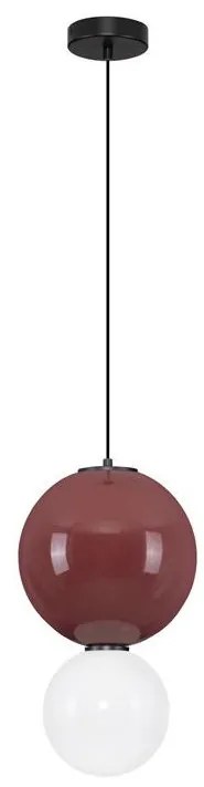 Pendul LED decorativ portelan bordeaux, sticla alb, NOESIS