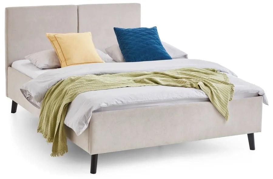 Pat matrimonial bej tapițat cu somieră 140x200 cm Piano – Meise Möbel