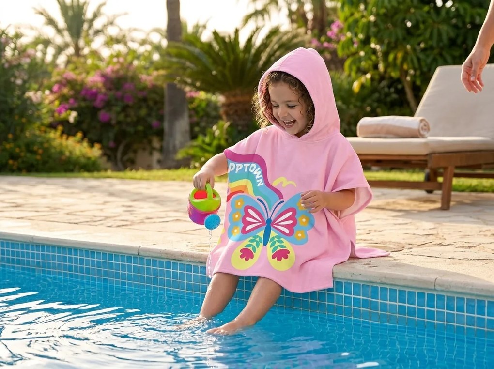 Poncho pentru copii BUTTERFLY roz