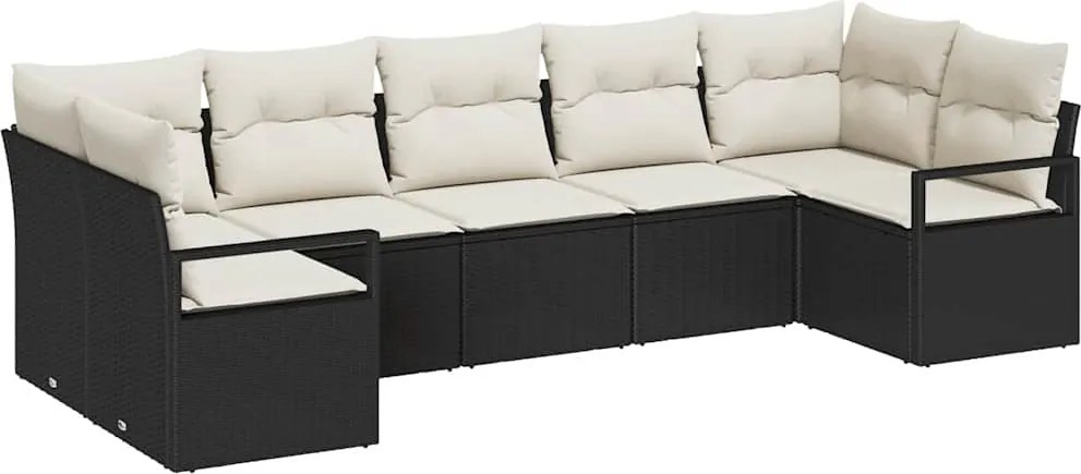 vidaXL Set de canapea cu pernă 7 pcs Negru poliratan