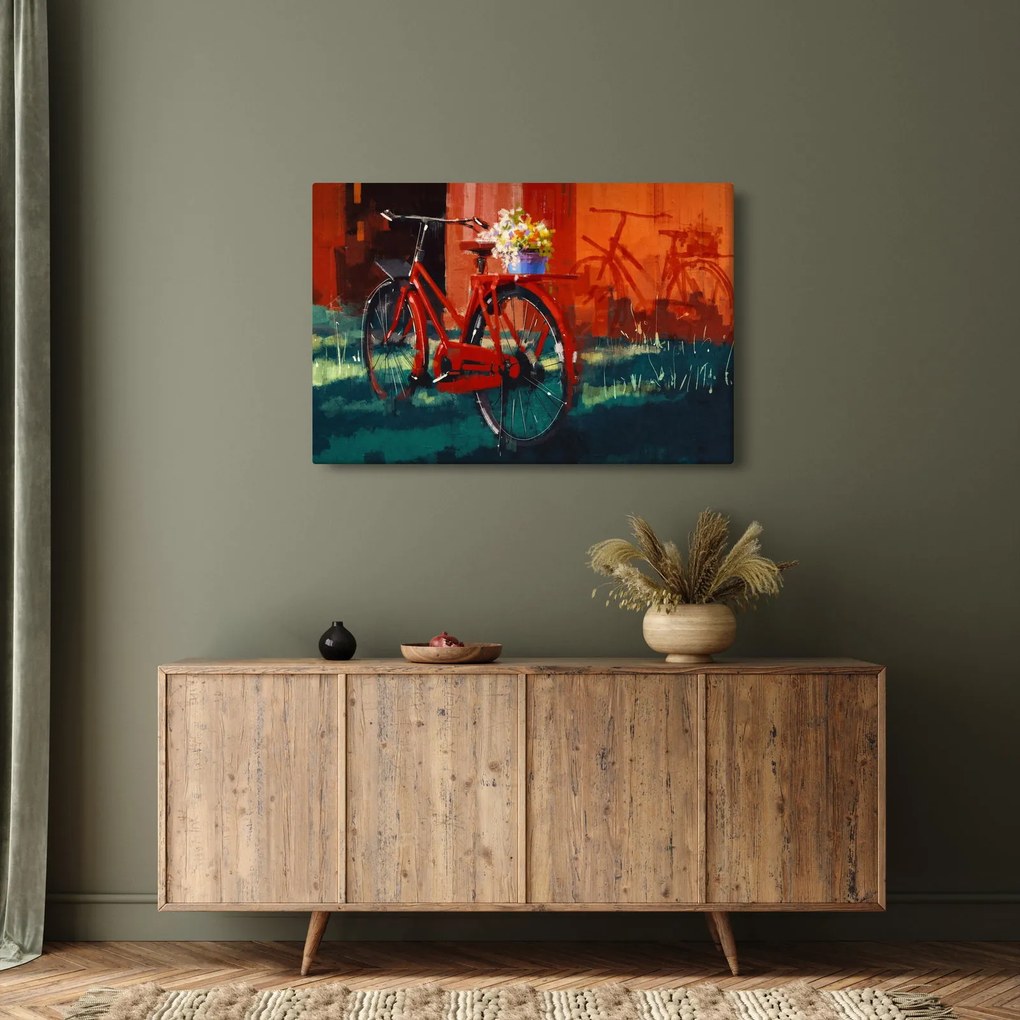 Tablou - Bicicleta roșie, pictură acrilică (90x60 cm)