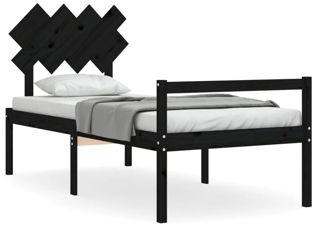 3195515 vidaXL Cadru de pat cu tăblie single, negru, lemn masiv