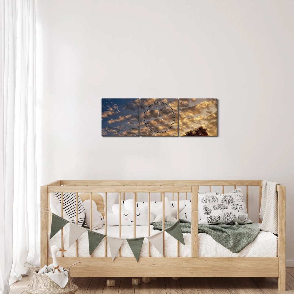 Tablou - Palmieri între nori (cu ceas) (90x30 cm)