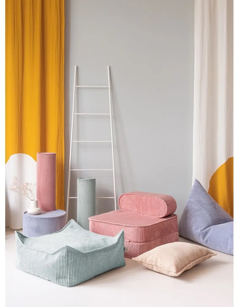 Fotoliu puf pentru copii verde mentă cu tapițerie din catifea reiată Square – Wigiwama