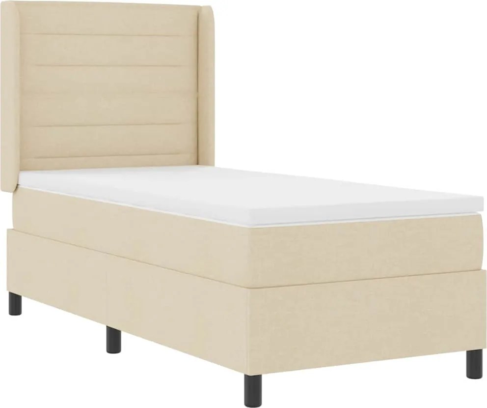 vidaXL Pat cu arc LED cu saltea cu headboard Crem 90 x 200 cm țesătură