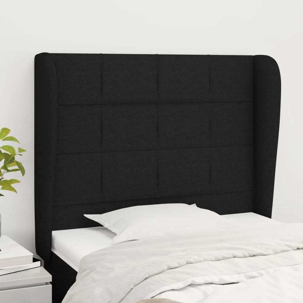 Tablie de pat cu aripioare, negru, 103x23x118 128 cm, textil 1, Negru, 103 x 23 x 118 128 cm