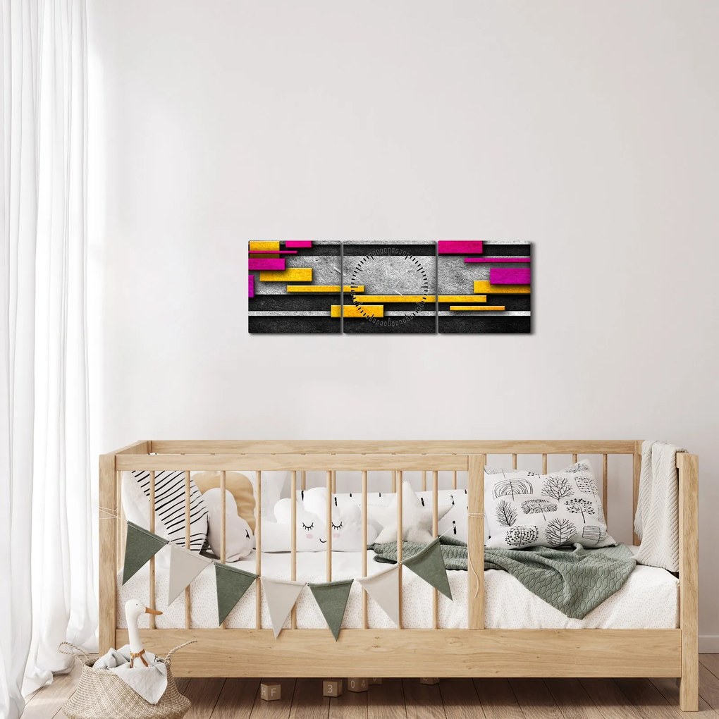 Tablou - Abstrac colorat, fundal negru (cu ceas) (90x30 cm)