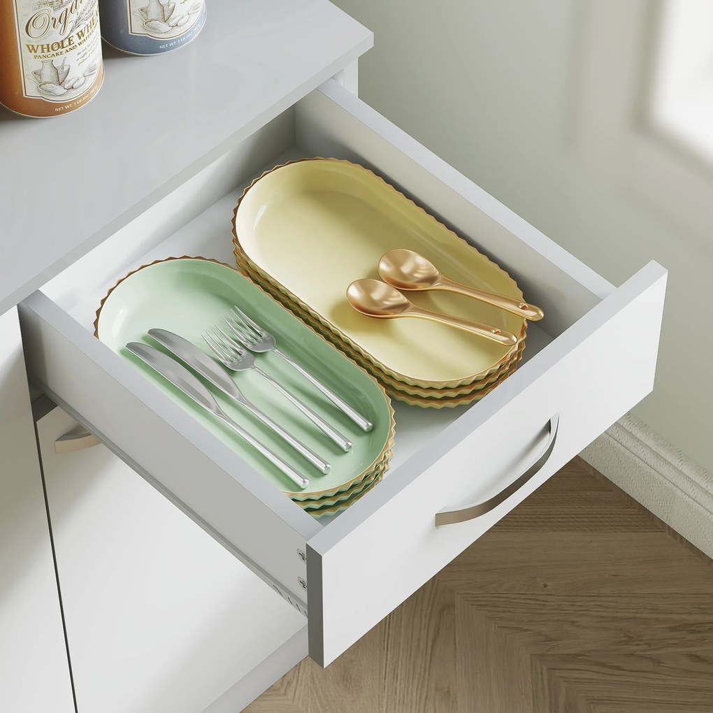 HOMCOM Bufet de bucătărie dulap de bucătărie contemporan depozitare multiplă 6 uși 1 sertar + blat mare | Aosom Romania