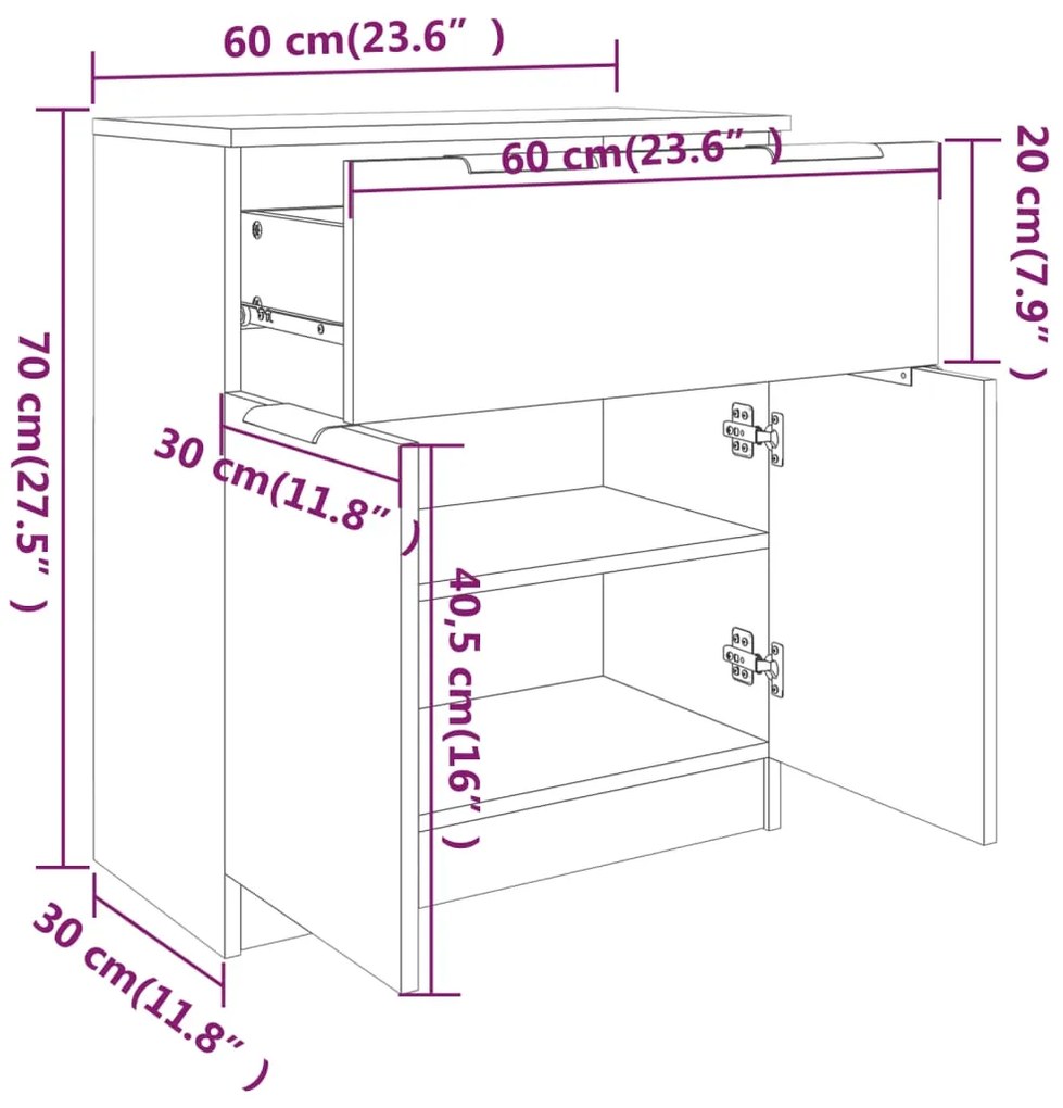 Servanta, stejar maro, 60x30x70 cm, lemn prelucrat 1, Stejar brun