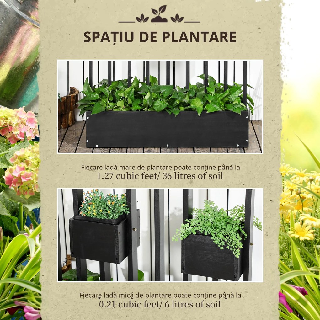 Outsunny Jardiniere inaltă cu grindă din lemn pentru plante, legume, flori sau ierburi aromatice, dim. 90L x 45L x 170H cm | Aosom Romania