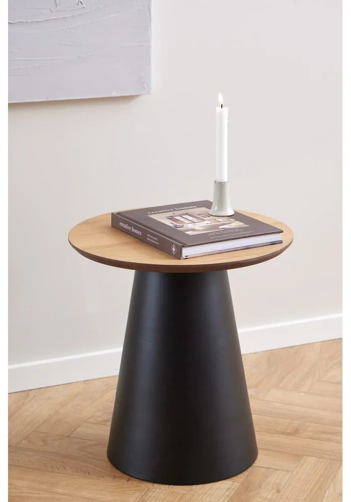 Măsuță de cafea neagră/în culoare naturală rotundă cu blat cu aspect de lemn de stejar ø 45 cm Soli – Actona