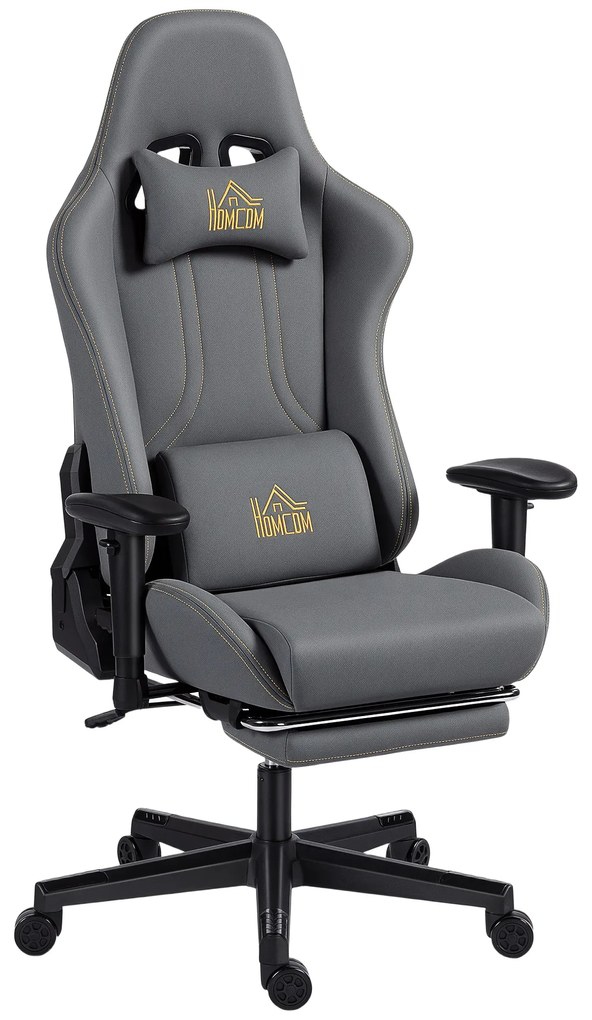 HOMCOM Scaun gaming ergonomic, fotoliu gamer cu cotiere 3D, spătar înclinabil, înălțime reglabilă, 72x76x132cm, gri | Aosom Romania