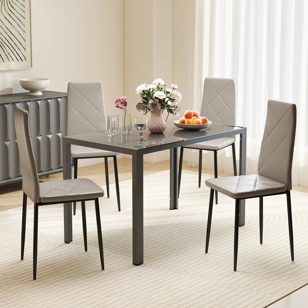 HOMCOM Set de 4 Scaune de Dining cu Spătar Înalt din Imitație de Piele și Oțel, 41x50x97cm, Gri | Aosom Romania