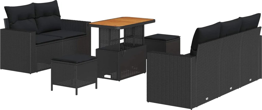 vidaXL Set de canapele pentru grădină cu pernă 8 pcs Negru poliratan