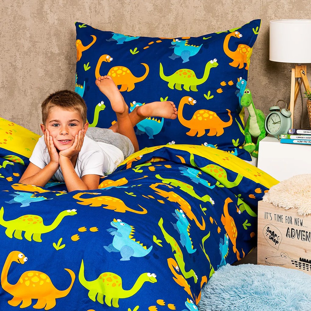 Lenjerie de pat copii, din bumbac, 4Home Dino, 140 x 200 cm, 70 x 90 cm