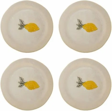 Set 4 farfurii din ceramică natur cu lămâie sculptată în relief, 21×2 cm, "Hadden"
