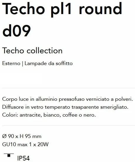 Mini Plafoniera Exterior Techo pl1 round d09, Protectie IP54, Negru