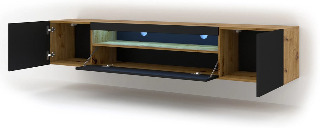 Masă TV/Dulap Aurora 200 (Stejar artisan + Negru mat). 1057703