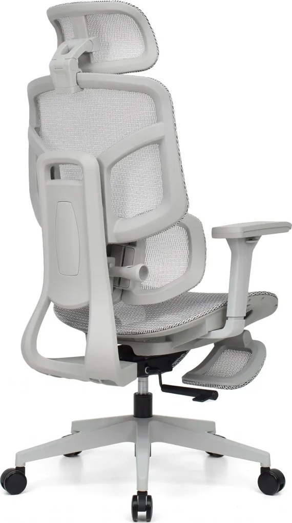 Scaun Ergonomic AirMesh Pro E399-H – Full Mesh, Suport Lombar Reglabil pe Înălțime, Cotiere 4D, Tetiera 3D, Reclinare Automată, Suport Picioare, Gri