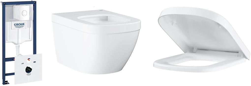 Set vas WC Grohe Euro Ceramic 3932800H, cadru ascuns cu buton de acționare Grohe Rapid SL 39451000, 39330001