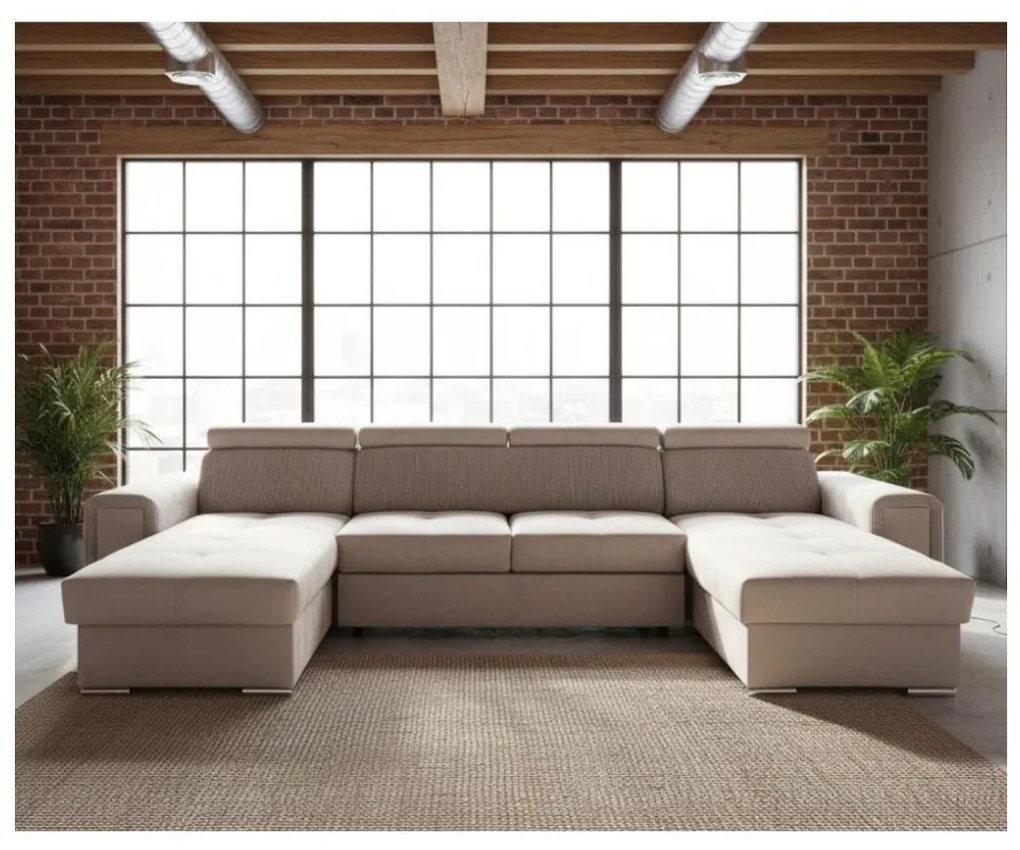 Colțar extensibil SALVADA, reversibil în formă de U, cu spațiu de depozitare, bej