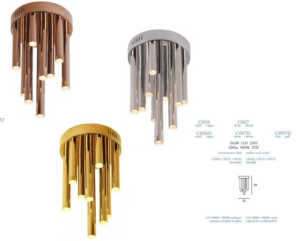 Plafoniera LED dimabila design Premium Class Quality ORGANIC auriu C0197D MX