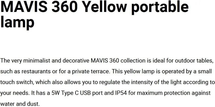 Lampa de exterior portabila IP54 MAVIS 360 galbena