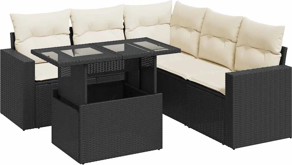 vidaXL Set mobilier de grădină cu perne, 6 piese, negru, poliratan