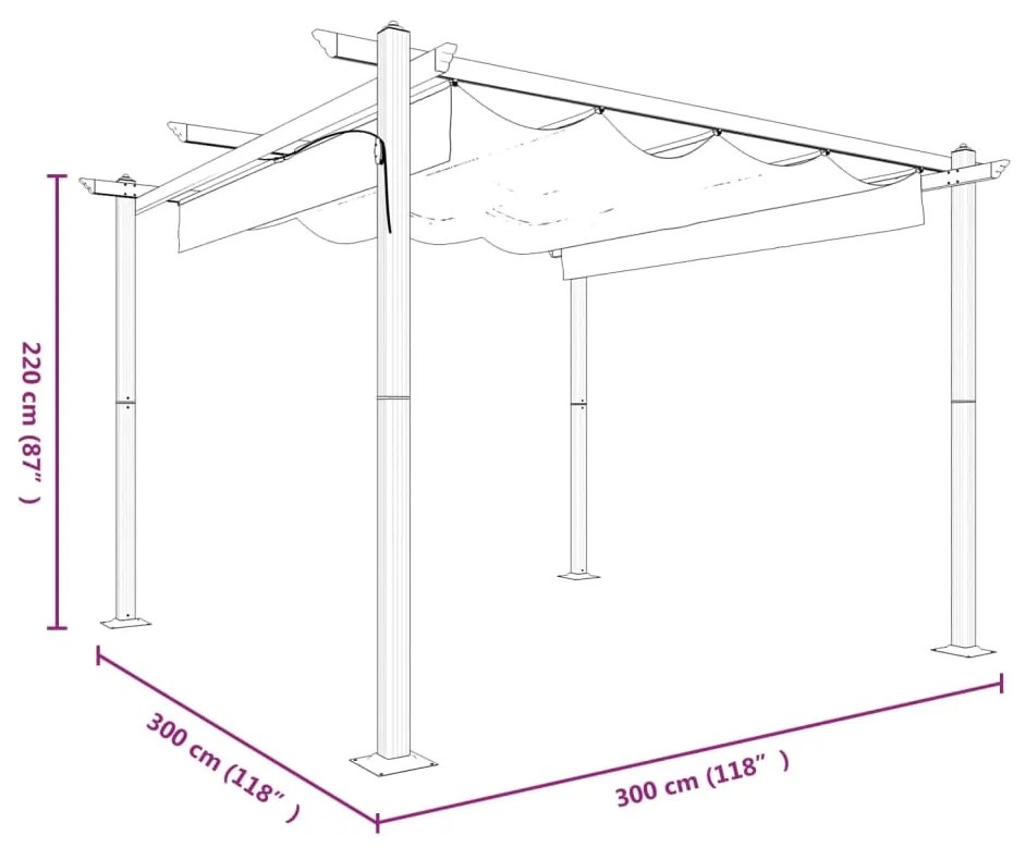 Pavilion de gradina, acoperis retractabil, antracit, 3x3 m Antracit, 3 x 3 x 2.2 m