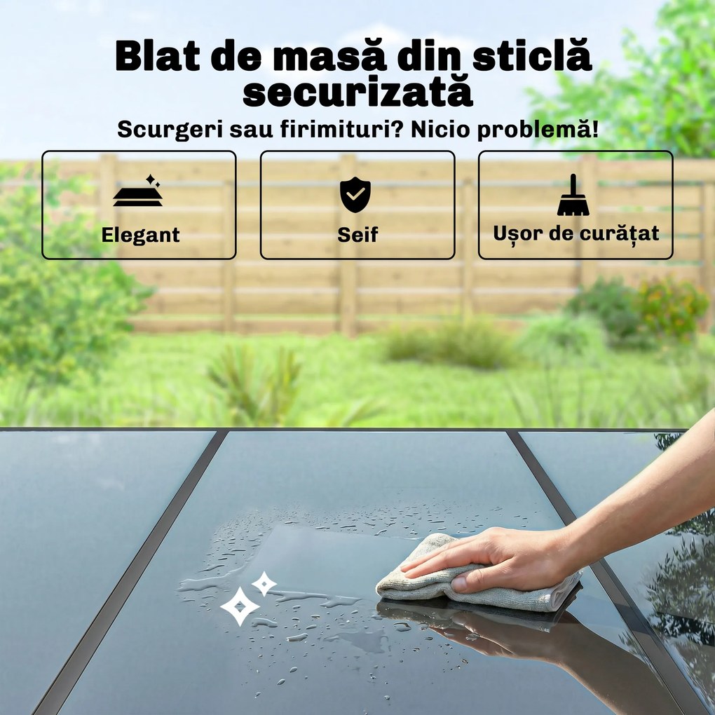 Outsunny Set de Masă 7 Piese: Masă Dreptunghiulară și 6 Scaune Suprapozabile pentru Grădină | Aosom Romania