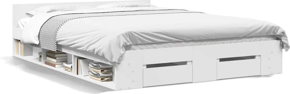 vidaXL Cadru de pat cu sertare, alb, 120x190 cm, lemn prelucrat