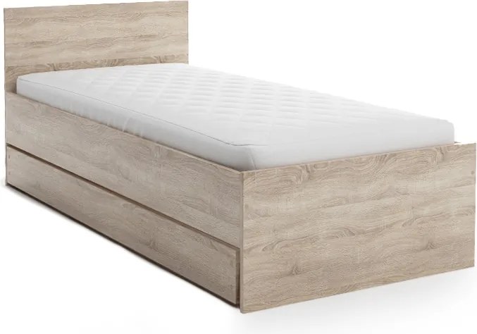Pat ELISA 90 x 200 cm, stejar sonoma Saltele: Cu saltele Deluxe 10 cm, Somiera pat: Cu lamele curbate