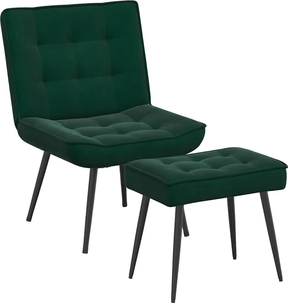 vidaXL Scaun de relaxare cu taburet, verde închis, catifea