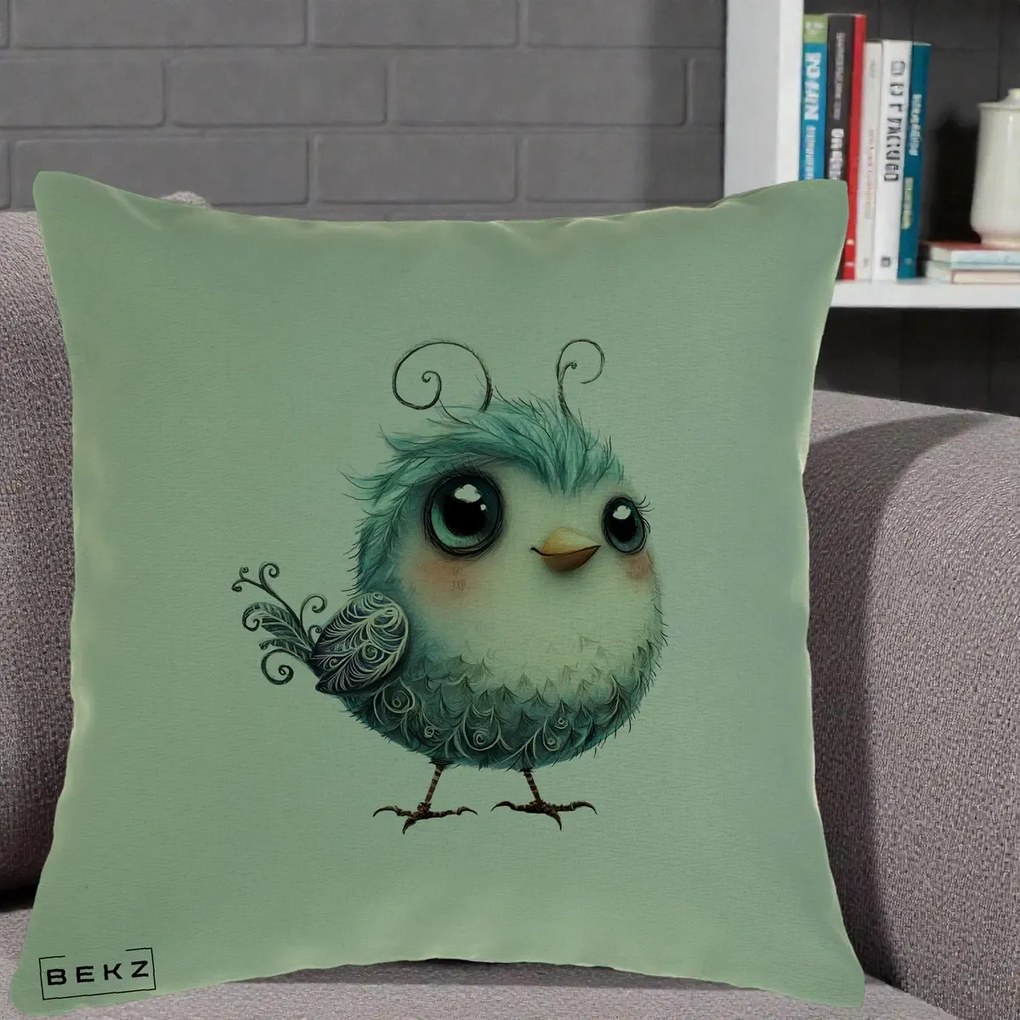 Perna Decorativa Pui Teal cu Aripioare Ornamentale, 40x40 cm, Verde, Husa Detasabila, Perna Inclusa, BEKZ®