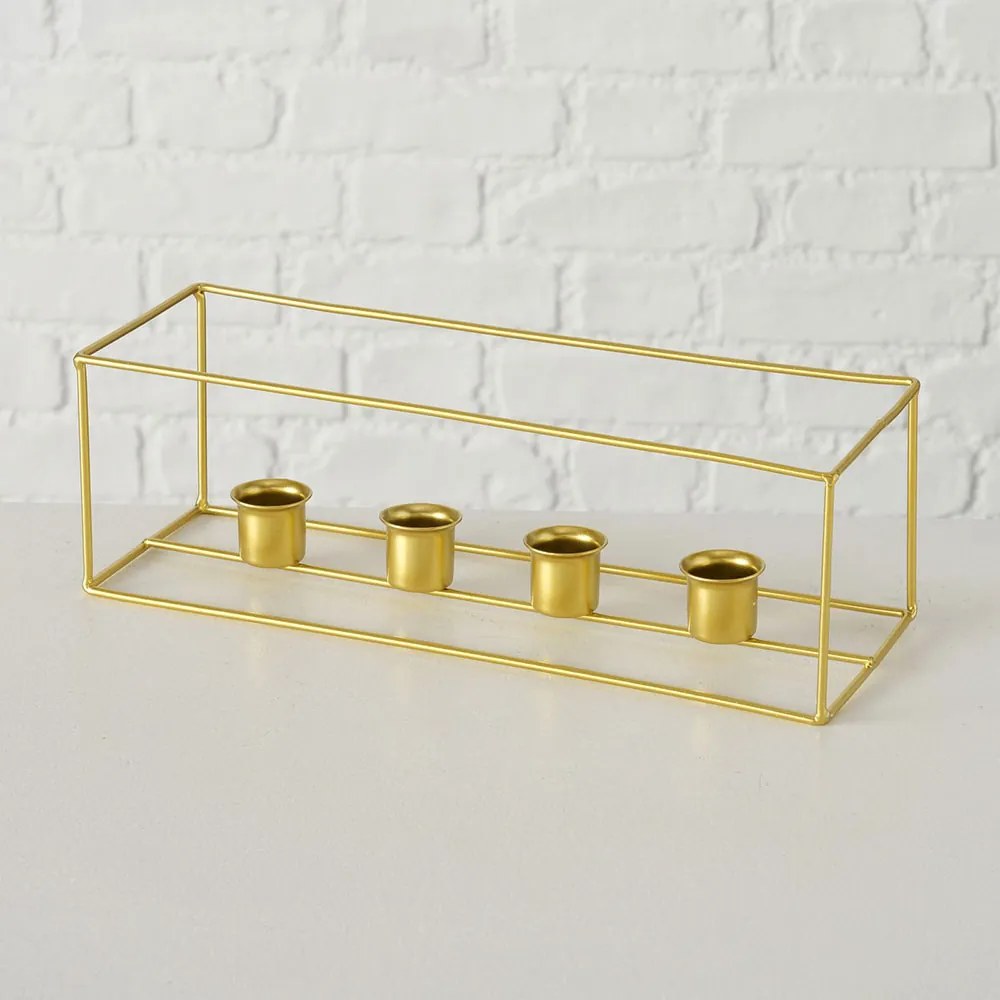 Suport 4 lumanari Kiran, 28x9x10 cm, metal, auriu