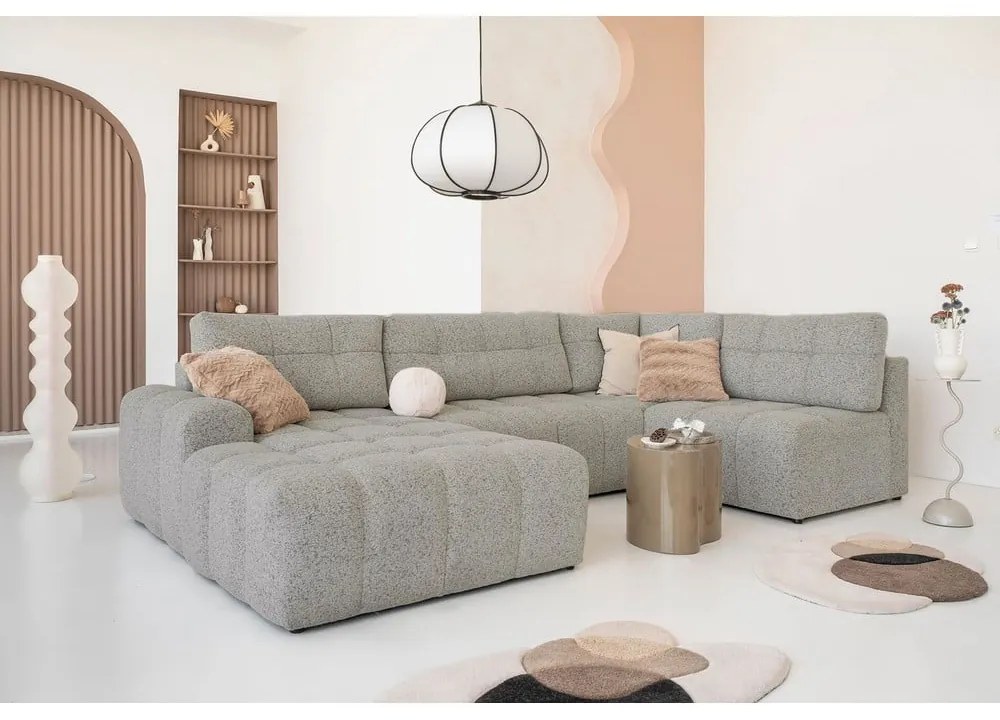 Colțar modular maro deschis extensibil/cu spațiu de depozitare (cu colț pe partea dreaptă) Lulu – Miuform