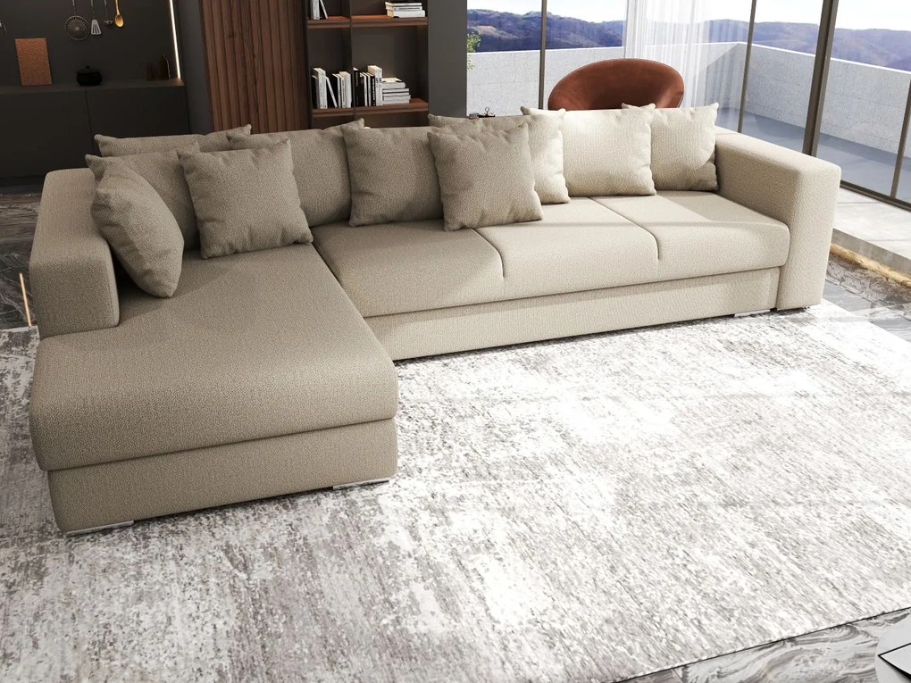 Colțar extensibil dumonde cu ladă de depozitare si sezut confortabil din spuma high-density, Gloria Enjoy Camel 320x183 cm