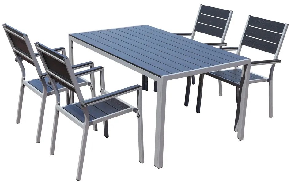 Set de gradina Fargo, dreptunghi - 4 locuri, negru / gri