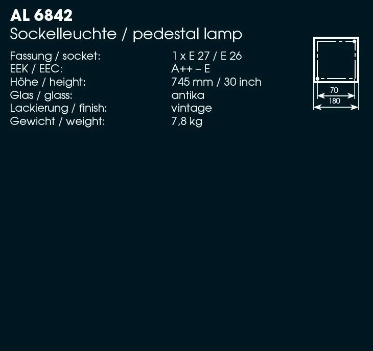 Stalp lumina piedestrala design medieval, iluminat exterior din fier forjat inaltime 74,5cm AL 6842