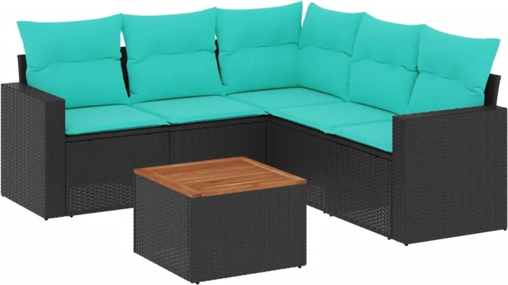 vidaXL Set canapele de grădină cu perne, 6 piese, negru, poliratan