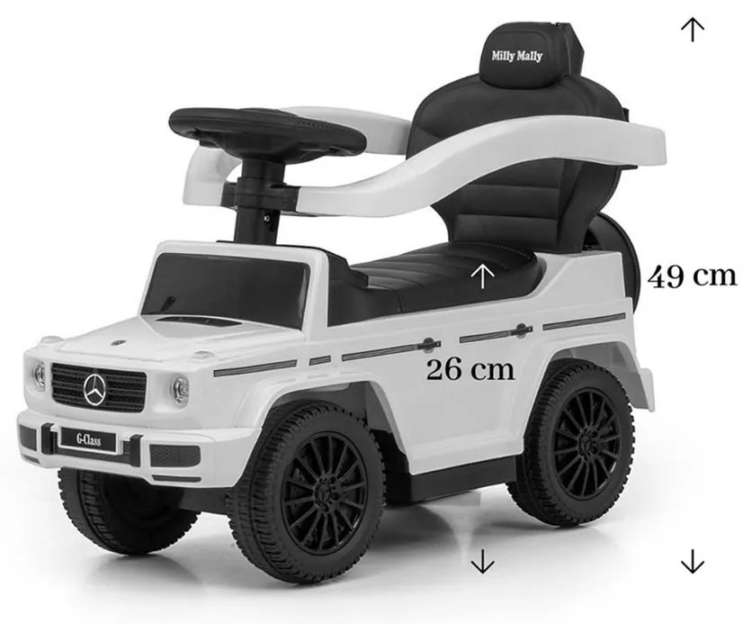 Milly Mally Scooter cu bară de ghidare MercedesG350d alb, 94 x 40 x 86,5 cm