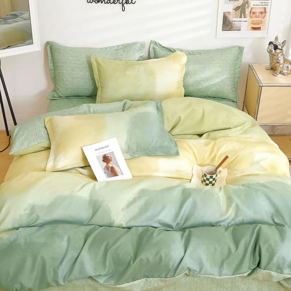 Lenjerie de pat cu elastic, tesatura tip finet, pat 2 persoane, verde fistic, 6 piese, T254