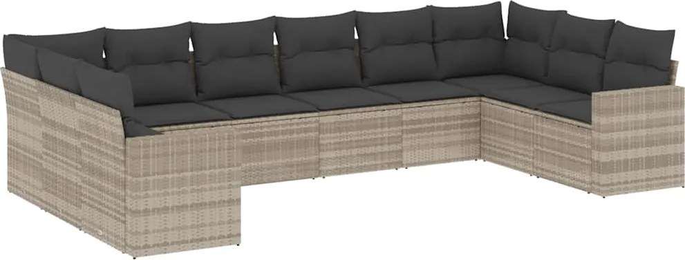 vidaXL Set canapele de grădină cu perne 10 piese gri deschis poliratan