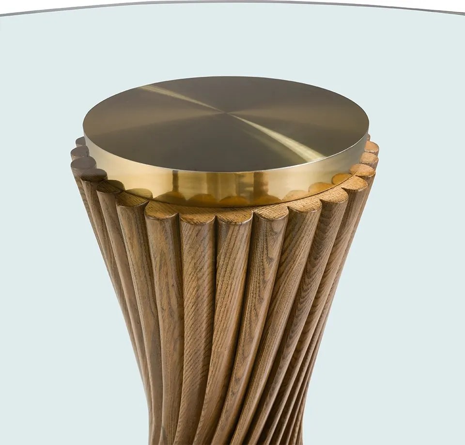 Masa rotunda design modern deosebit Glass and Walnut 130cm