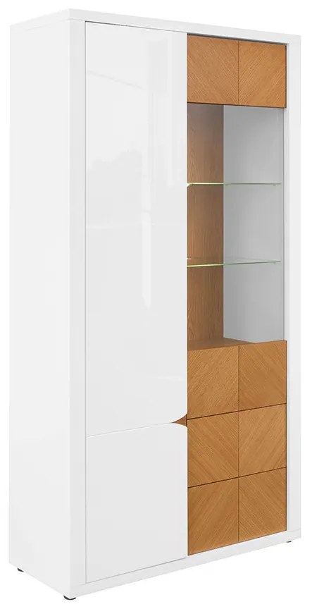 Vitrină Rovika REG1D1W2S (Alb lucios + Stejar natural) (cu iluminat LED). 1025976