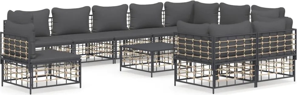 vidaXL Set mobilier de grădină cu perne, 11 piese, antracit, poliratan